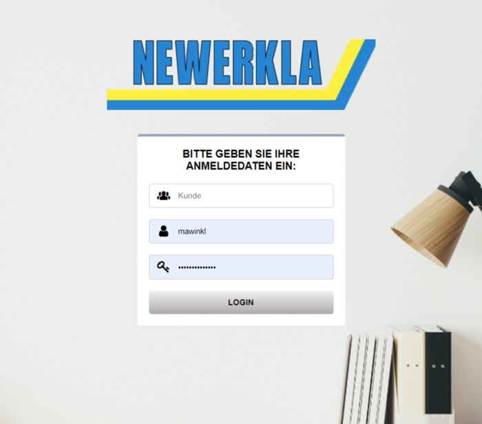 Screenshot von der Newerkla B2B Login Website