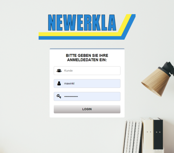 Screenshot der Anmeldeplattform für den B2B Shop.