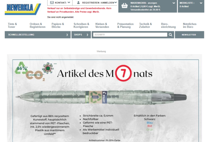 Screenshot von unserem Newerkla B2C Shop  Juli.2023